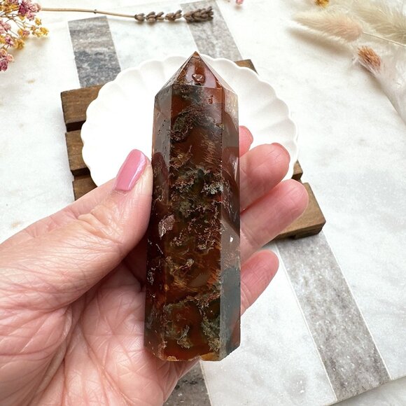 Gorgeous Small Red Moss Agate Tower - Picture 6 of 8